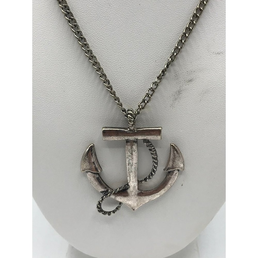 Anchor Nautical Ocean Sailing silver tone pendant chain necklace